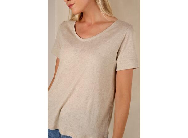 Lily V-neck Tee Sand Melange S Linen v-neck tee 