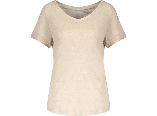 Lily V-neck Tee Sand Melange S Linen v-neck tee 