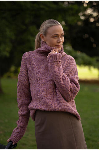 Neeti Half-zip Lambswool cable zip-neck sweater