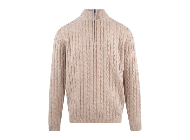 Walt Half-zip Camel XXL Wool cable sweater 