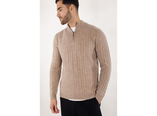 Walt Half-zip Camel XXL Wool cable sweater 