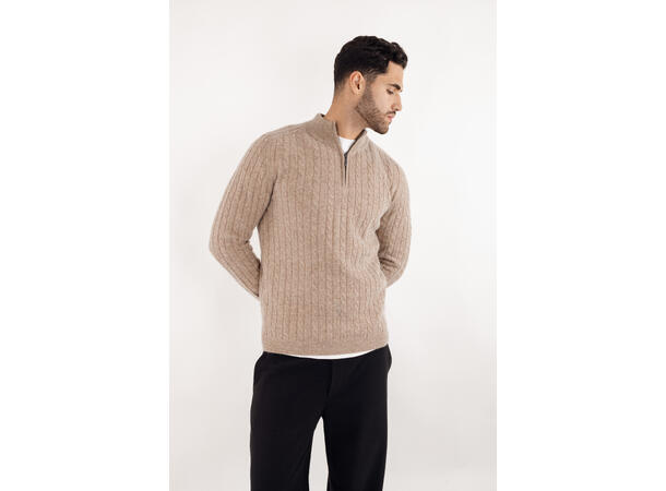 Walt Half-zip Camel XXL Wool cable sweater 