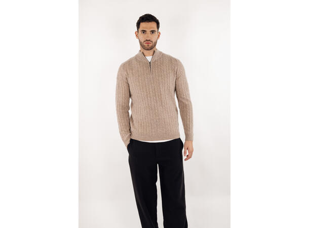 Walt Half-zip Camel XXL Wool cable sweater 