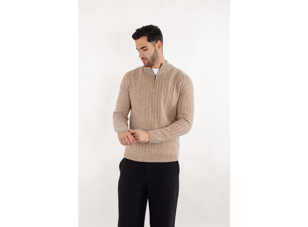 Walt Half-zip Camel XXL Wool cable sweater 