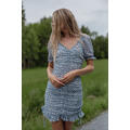 Josephine Dress Blue Windmill AOP XL SS chiffon mini dress