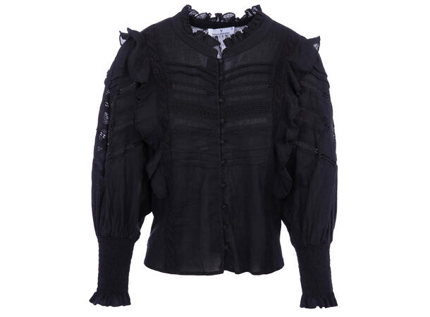 Kristy Blouse Black M Cotton blouse with lace trim 