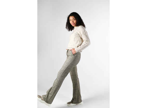 Cleo Pants Beige Check M Boot cut pants check pattern 