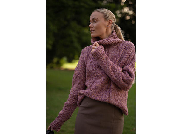 Neeti Half-zip Pink melange L Lambswool cable zip-neck sweater 