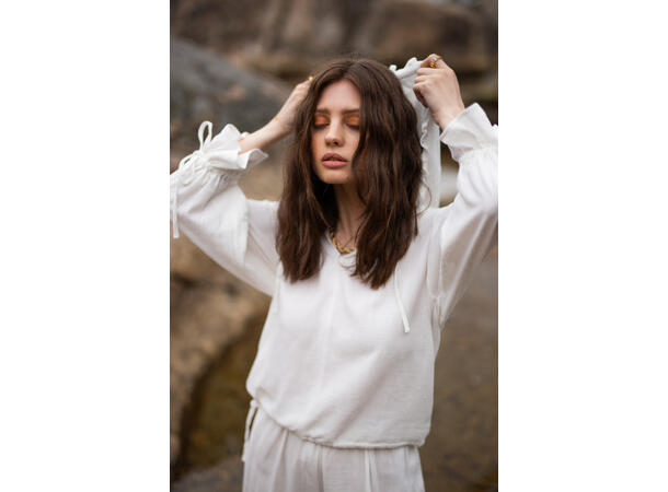 Nikki Top White M Linen slub hoodie 