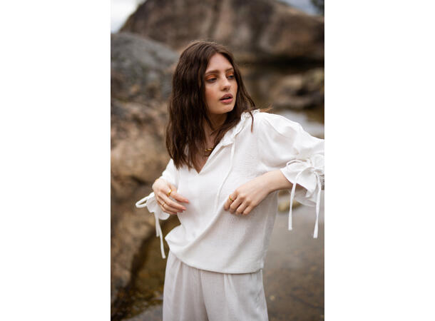 Nikki Top White M Linen slub hoodie 