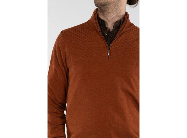 Halvsten Sweater Burnt Orange S Brick pattern half-zip 