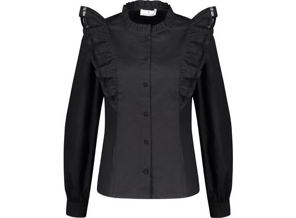 Lana Blouse Black XL Ruffle stretch-poplin blouse 