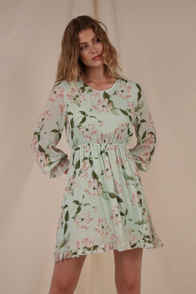 Natalie Dress Tender greens AOP M Chiffon dress - Urban Pioneers AS