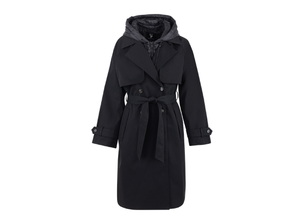 Eira Coat black S Technical trench with removable hood 