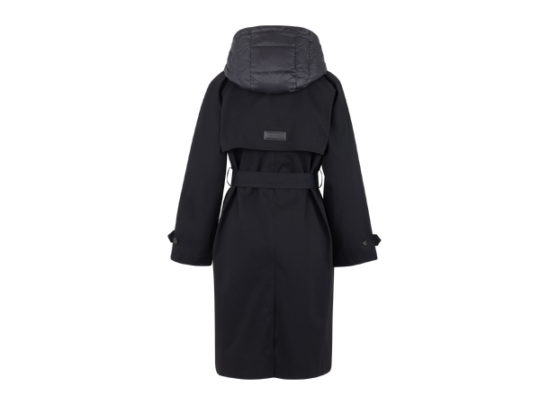 Eira Coat black S Technical trench with removable hood 