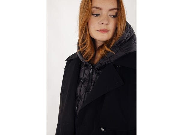 Eira Coat black S Technical trench with removable hood 