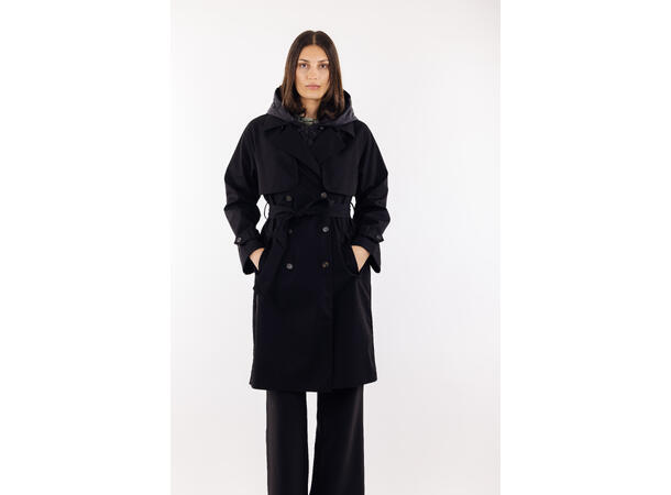 Eira Coat black S Technical trench with removable hood 