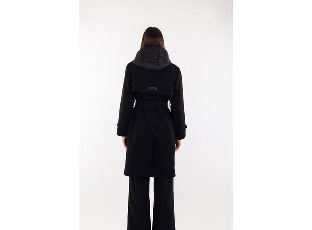 Eira Coat black S Technical trench with removable hood 