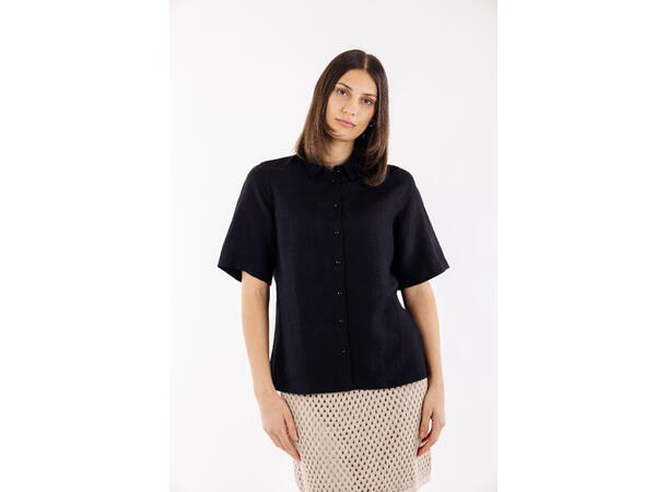 Liza SS Shirt Black M Basic shortsleeve linen shirt 