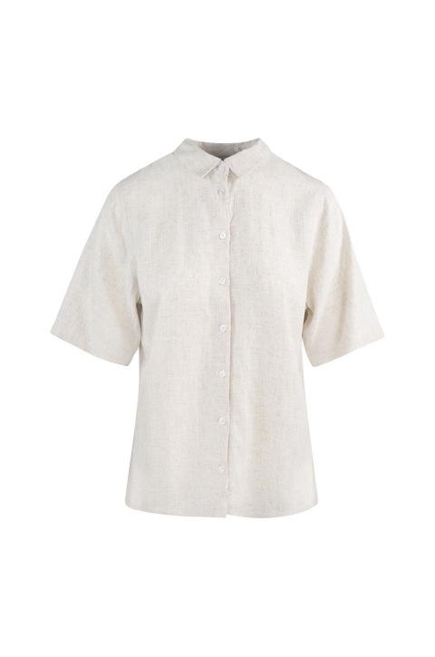 Liza SS Shirt Sand melange M Basic shortsleeve linen shirt