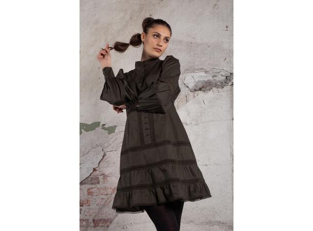 Angelica Dress Dark Olive XS Poplin dress with laces 
