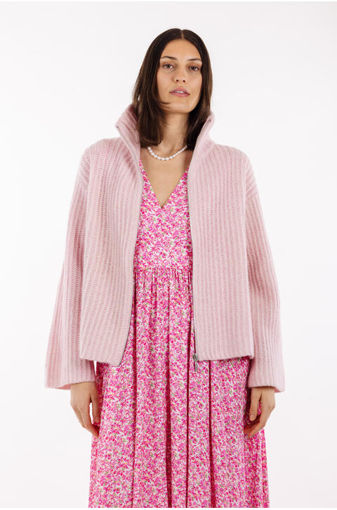 Majken Cardigan Light Pink S Zip wool cardigan