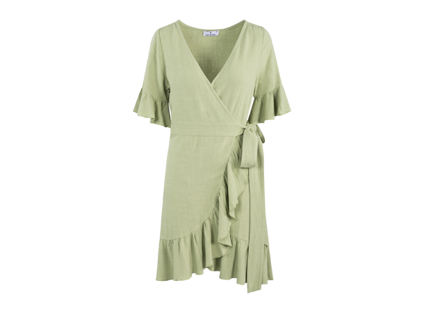 Noor Dress Green M Short linen wrap dress 