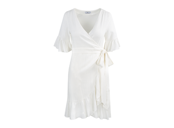 Noor Dress White M Short linen wrap dress 