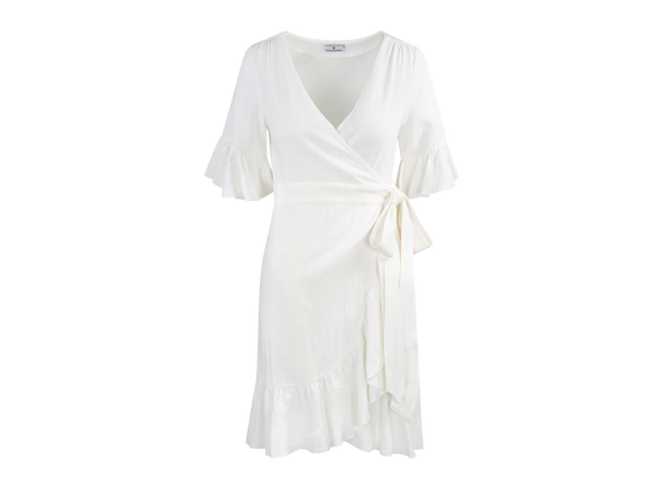 White wrap ruffle dress on sale