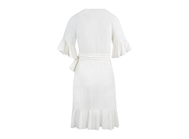 Noor Dress White M Short linen wrap dress 