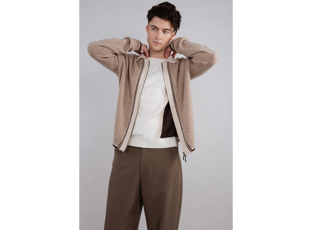 Ford zip cardigan Camel L Wool knit cardigan 