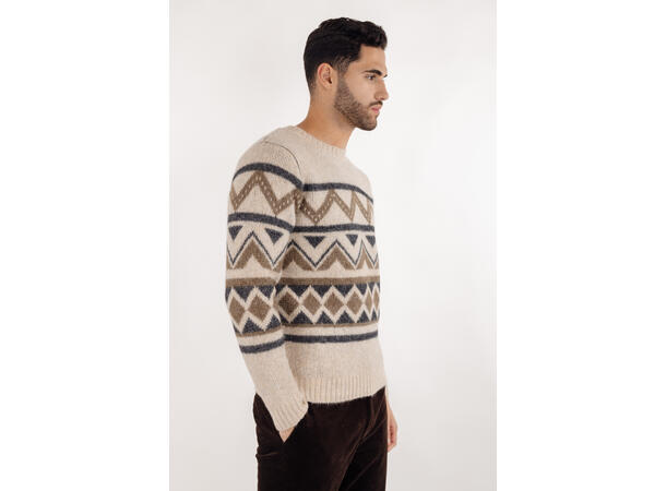 Clarence Sweater Cream multi L Ikat pattern r-neck 