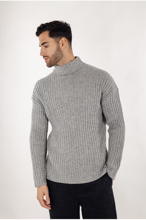 Franklin Turtle Grey Melange L Rib knit wool sweater