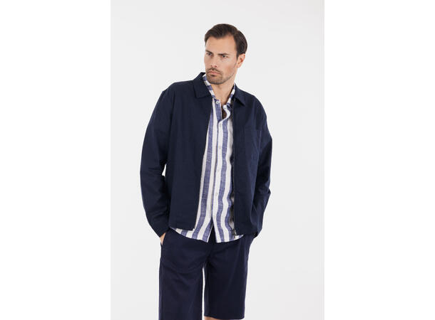 Meskar Overshirt Navy XXL Linen stretch zip overshirt 