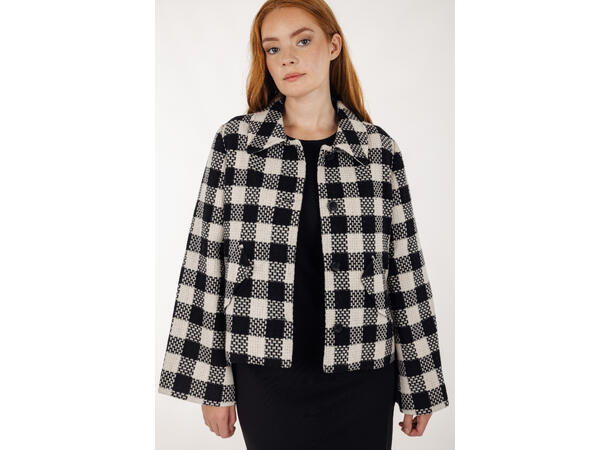 Anja Jacket Black/Cream S Short checked wool jacket 