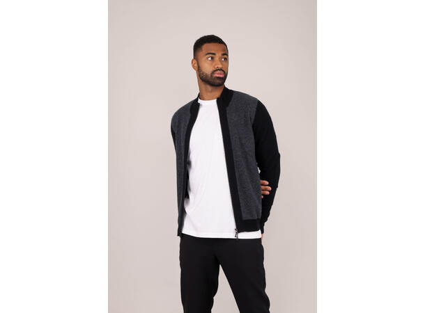 Milton Zip Cardigan Black XL Two-tone wool knit 