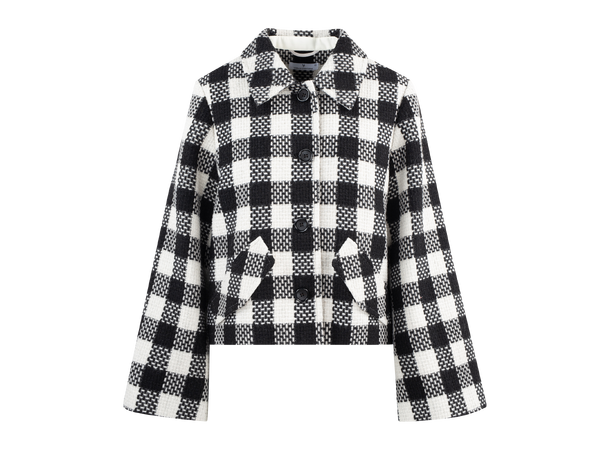 Anja Jacket Black/Cream M Short checked wool jacket 