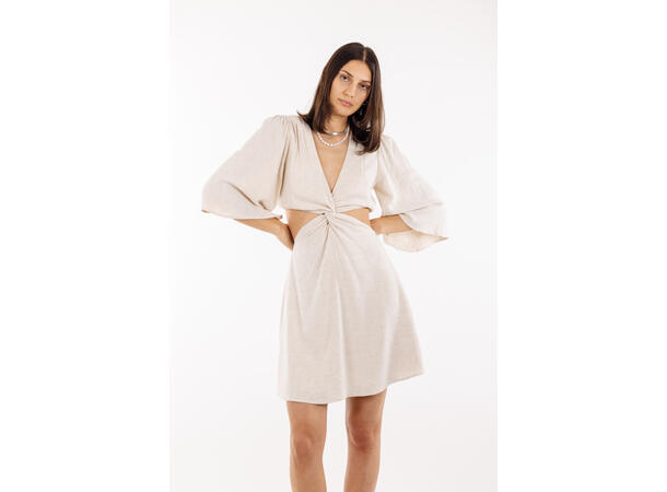 Ayla Dress Sand Melange L Cut-out slub dress 