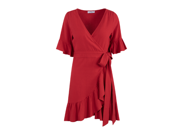 Noor Dress Red S Short linen wrap dress 