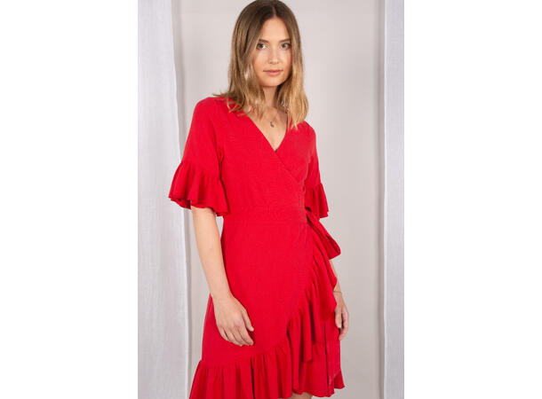 Noor Dress Red S Short linen wrap dress 