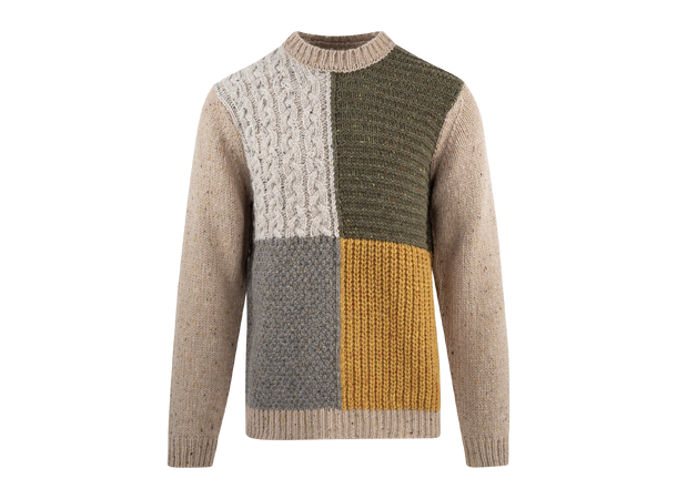 Pitt Sweater Sand multi L Patchwork knit r-neck 