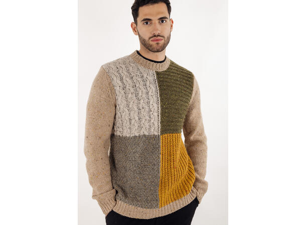 Pitt Sweater Sand multi L Patchwork knit r-neck 