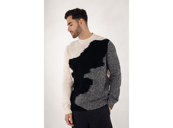 Rockefeller Sweater Cream M Intarsia knit wool sweater