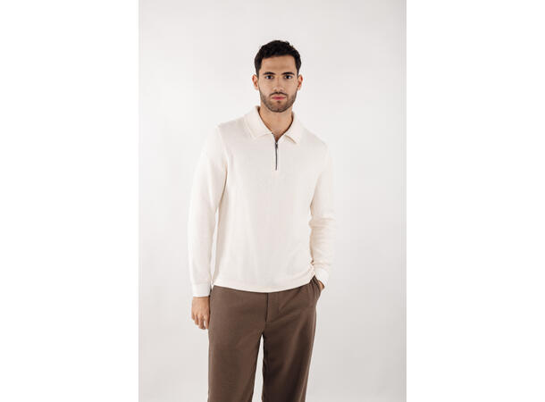 Emanuel Half-zip Cream S Cotton structure sweater 