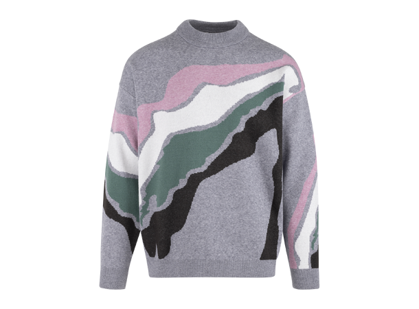 Frederick Sweater Grey multi M Jacquard knit viscose r neck Urban Pioneers AS