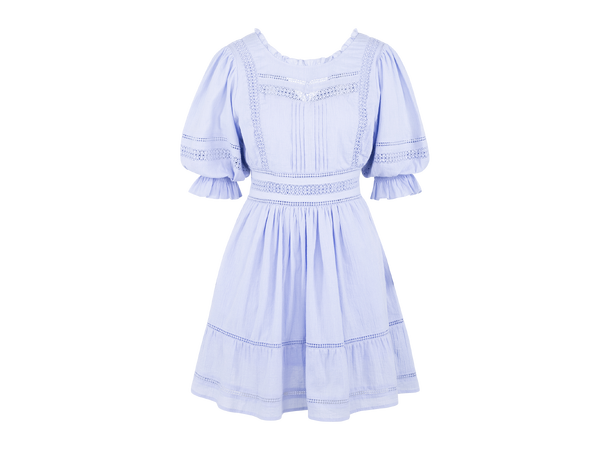 Kinsley Dress Vista Blue M Crinkle cotton lace dress 