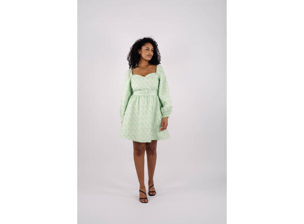 Willow Dress AOP Jade lime S Jaquard flowers belt dress 