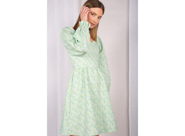 Willow Dress AOP Jade lime S Jaquard flowers belt dress 