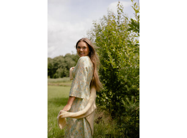 Zoe Dress Yellow AOP M Midi dress with pearl buttons 