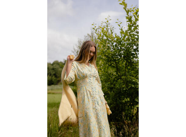 Zoe Dress Yellow AOP M Midi dress with pearl buttons 